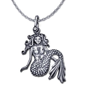 Sitting Mermaid Necklace - Sterling Silver Pendant with Chain